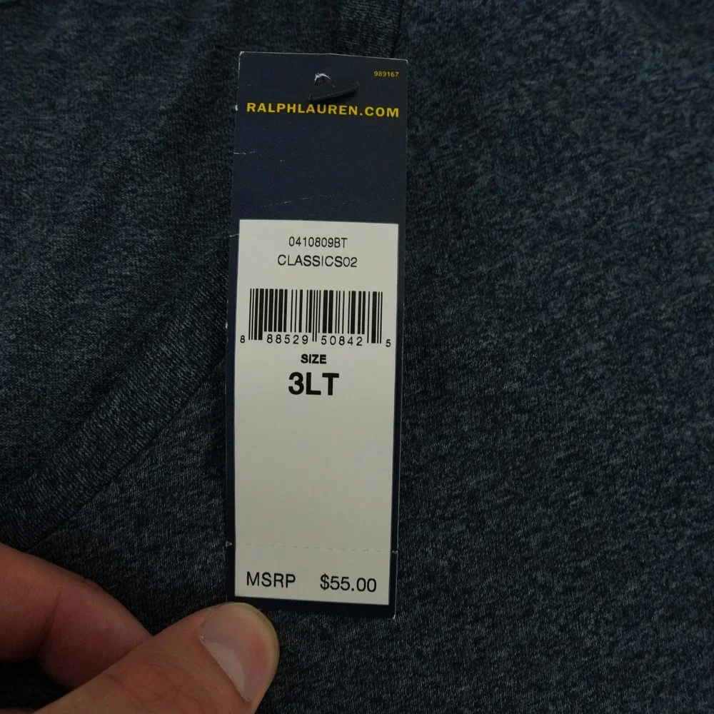 Polo Ralph Lauren Long Sleeve Shirt Men 3XLT Blue Heather V-Neck Cotton Big Tall
